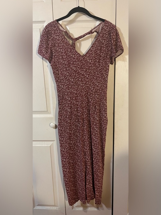 Abercrombie & Fitch Pants - Abercrombie & Fitch Floral Jumpsuit Mauve/White Flowy Wide Leg Tie Back Zip (S)